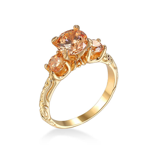 Brassy Gold Plated Ring with Cubic Zirconia Diamond