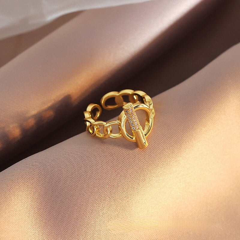 Birch Gold Plated Adjustable Buckle Chain Ring