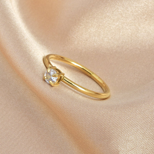 Briley Minimalist 18K Gold Plated Ring with Cubic Zirconia Diamond