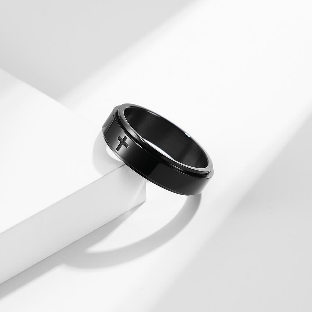 Brix 18k Stainless Steel Stress Relief Rotatable Christian Cross Ring