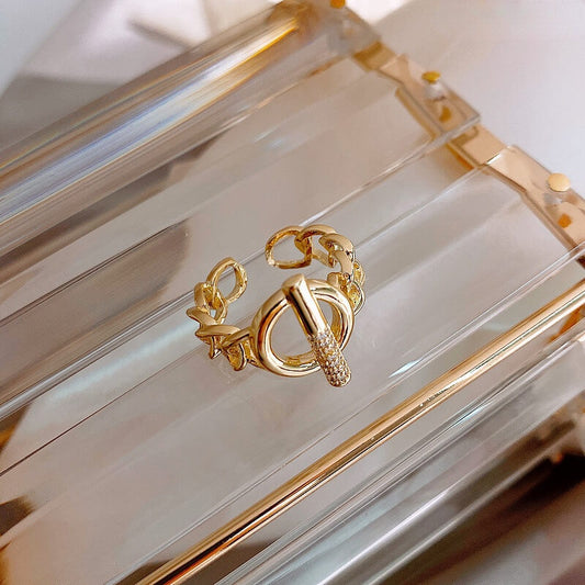 Birch Gold Plated Adjustable Buckle Chain Ring