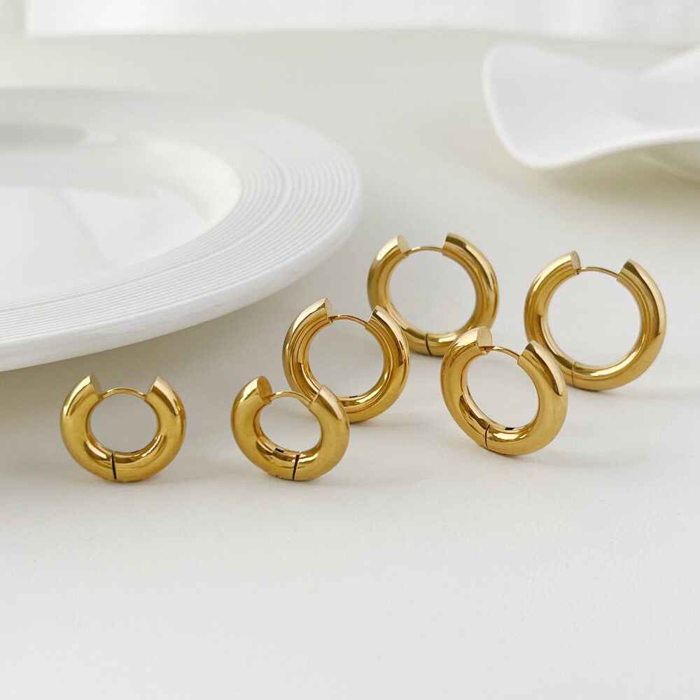 Bosa 14k Gold Plated Stainless Steel Chunky Huggie Hoop Earrings