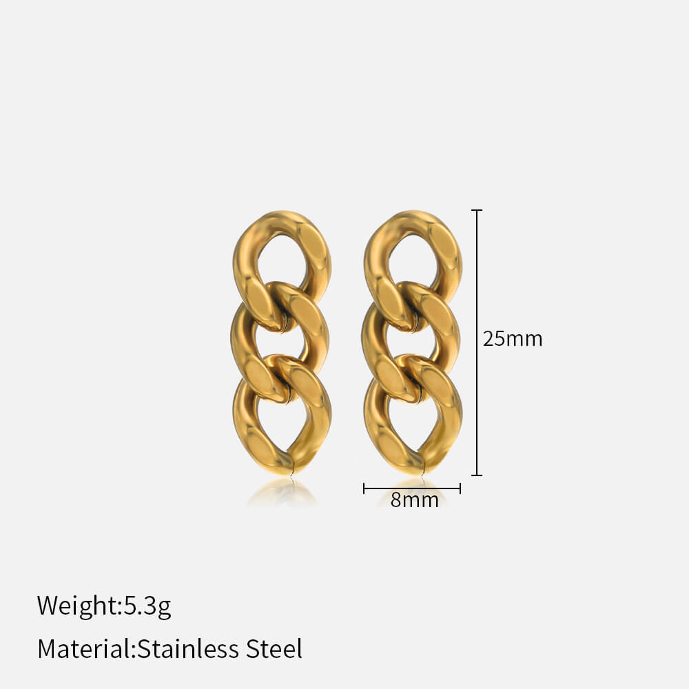 Bershy 14K Gold Plated Stainless Steel Cuban Chain Earrings