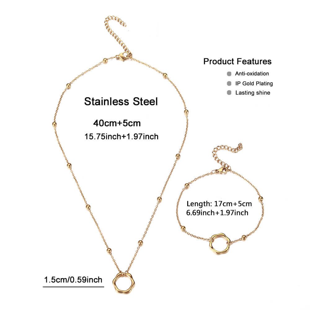 Kate Hexagon Pendant Necklace and Bracelet Set (Gold Plated)