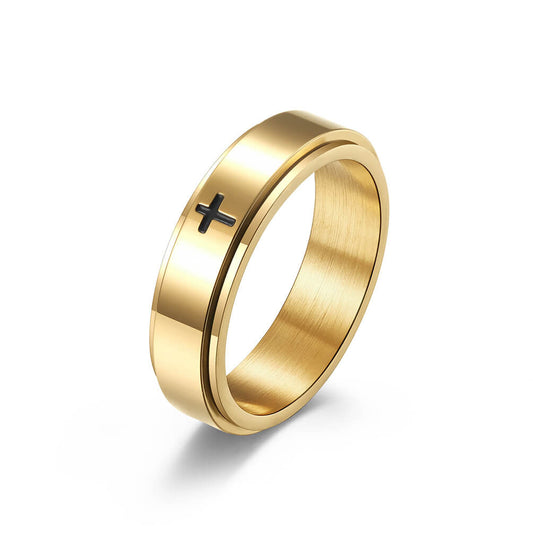 Brix 18k Stainless Steel Stress Relief Rotatable Christian Cross Ring