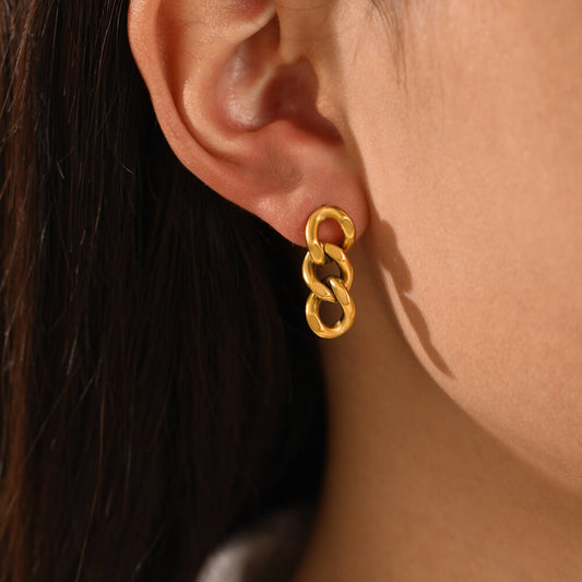 Bershy 14K Gold Plated Stainless Steel Cuban Chain Earrings