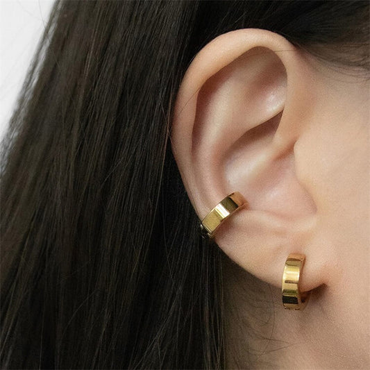 Brend Buckle Minimalist Classic 14k Gold Plated Stainless Steel Earrings
