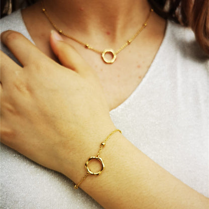 Kate Hexagon Pendant Necklace and Bracelet Set (Gold Plated)