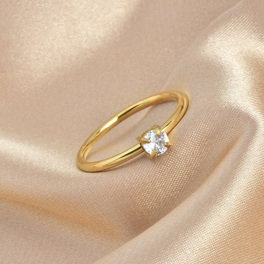 Briley Minimalist 18K Gold Plated Ring with Cubic Zirconia Diamond