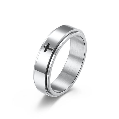 Brix 18k Stainless Steel Stress Relief Rotatable Christian Cross Ring