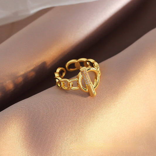 Birch Gold Plated Adjustable Buckle Chain Ring