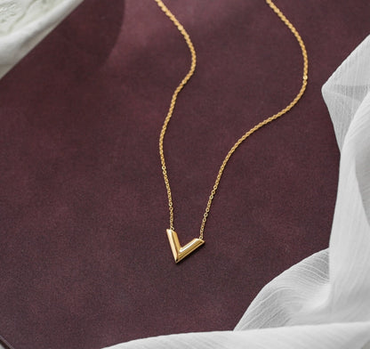 Ava V Shaped Pendant Necklace - 18K Gold Plated Stainless Steel