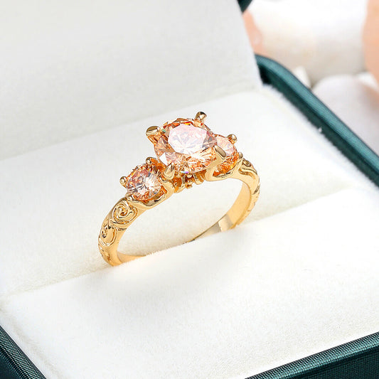 Brassy Gold Plated Ring with Cubic Zirconia Diamond