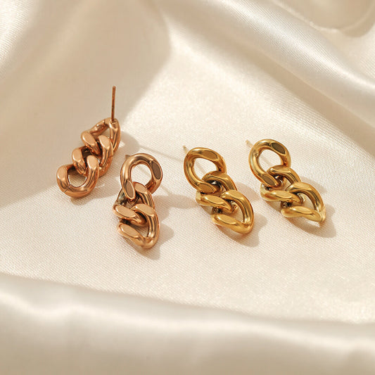 Bershy 14K Gold Plated Stainless Steel Cuban Chain Earrings