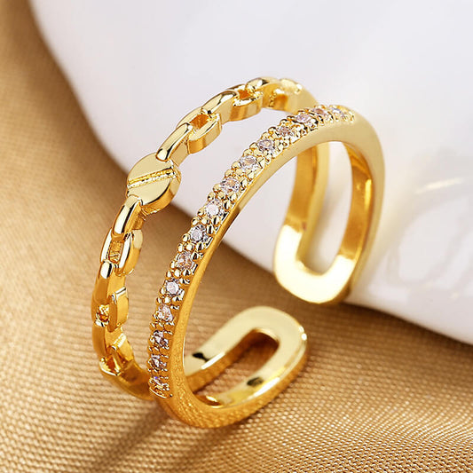 Bitsy Gold Plated Adjustable Chain Ring with Cubic Zirconia Diamond