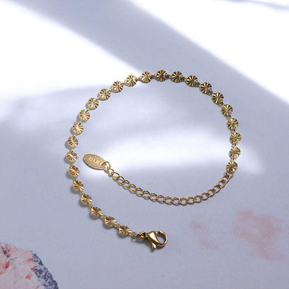 Ashley Bracelet - 18k Gold Plated Stainless Steel Sunlight Circle Embossed Bracelet