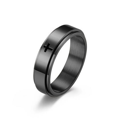 Brix 18k Stainless Steel Stress Relief Rotatable Christian Cross Ring