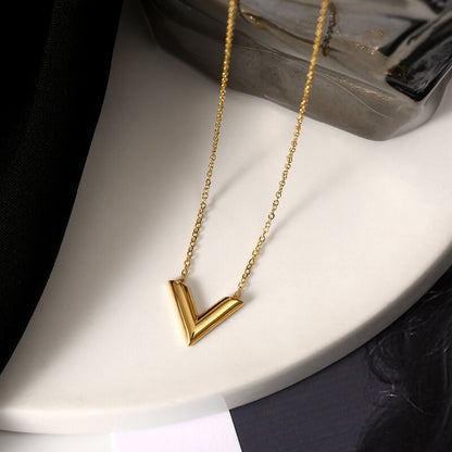 Ava V Shaped Pendant Necklace - 18K Gold Plated Stainless Steel