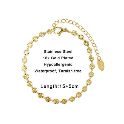 Ashley Bracelet - 18k Gold Plated Stainless Steel Sunlight Circle Embossed Bracelet