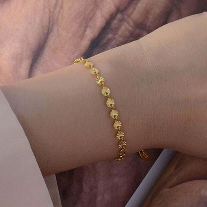 Ashley Bracelet - 18k Gold Plated Stainless Steel Sunlight Circle Embossed Bracelet