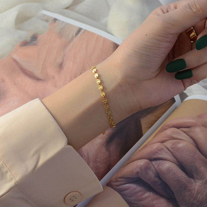 Ashley Bracelet - 18k Gold Plated Stainless Steel Sunlight Circle Embossed Bracelet